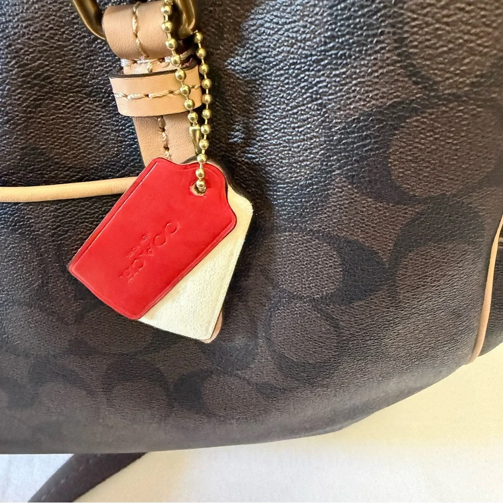 Coach Brown Signature Baby Bag with Tan Trim and Red Tag